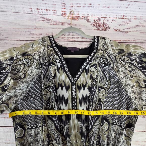 Hale Bob Paisley Mixed Media Mini Dress S Blouson Top Bodycon Skirt Puff Sleeve - Picture 7 of 13